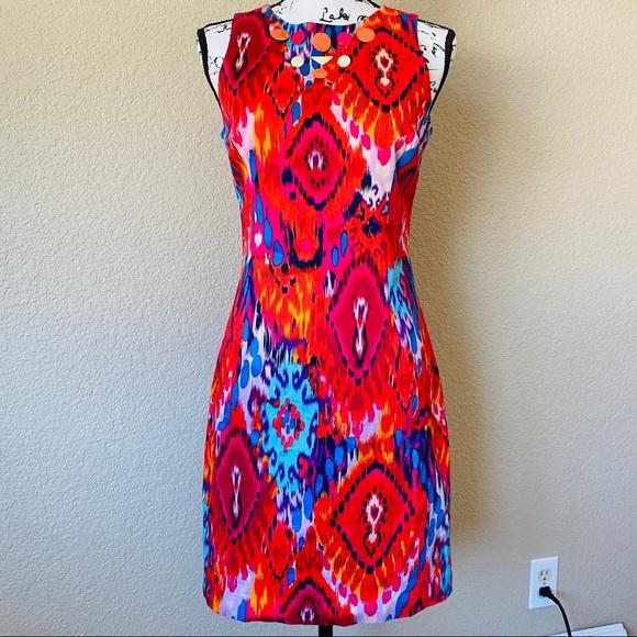 Belle BADGLEY MISCHKA cocktail Ikat Sheath Dress 4 - Picture 2 of 8